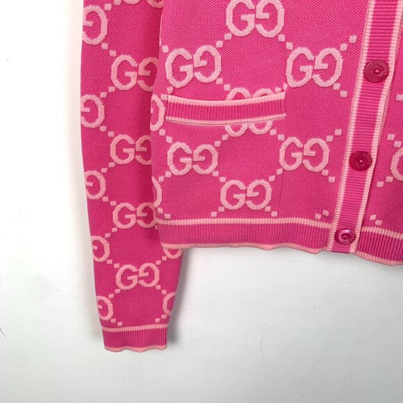 Gucci Womens Pink Wool GG Logo Cardigan - Picture 4 of 8